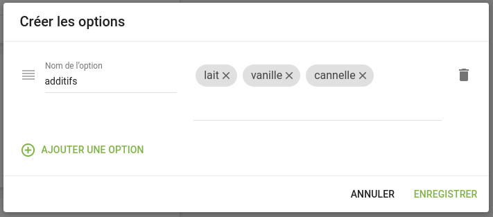 variantes pour l'option CREATE VARIANTS