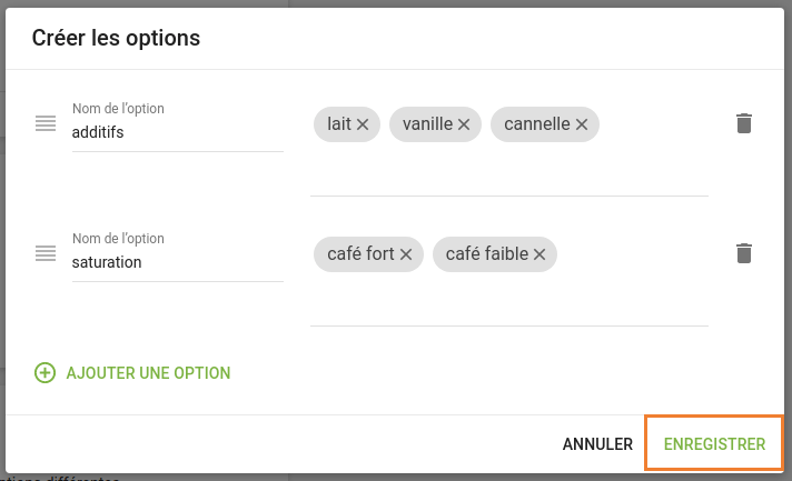 création d'options avec des variantes sku VARIANT