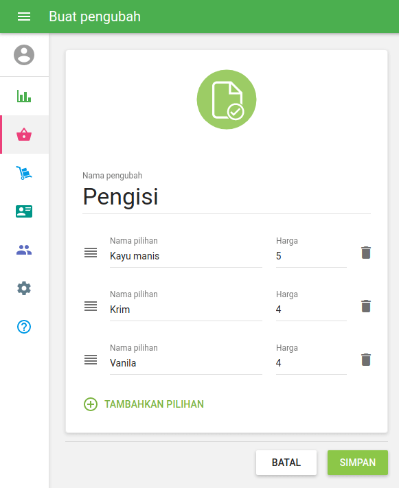 Formulir ‘Buat pengubah’
