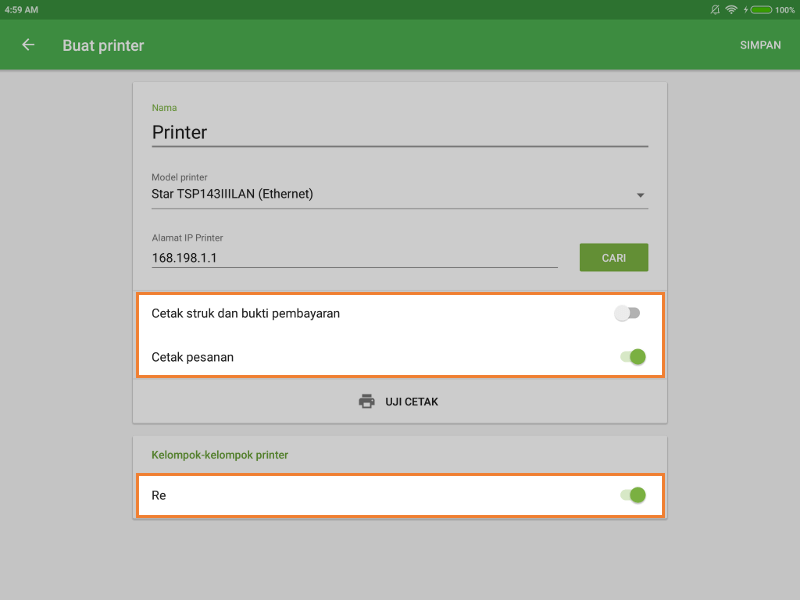 opsi ‘Pakai Printer Dapur’