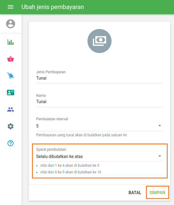 penjelasan tentang bagaimana aturan kerja dari pembulatan yang dipilih.