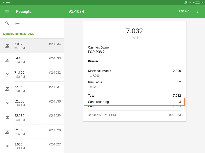 Struk akan memuat informasi tentang pembulatan.