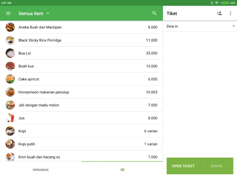 daftar barang di layar penjualan rumah di POS