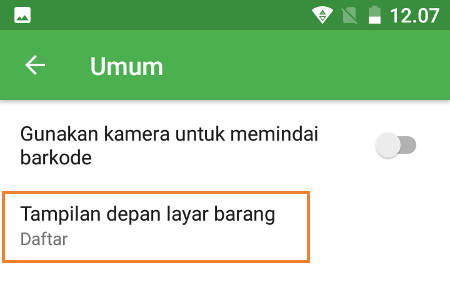 pengaturan Layout home tampilan layar barang