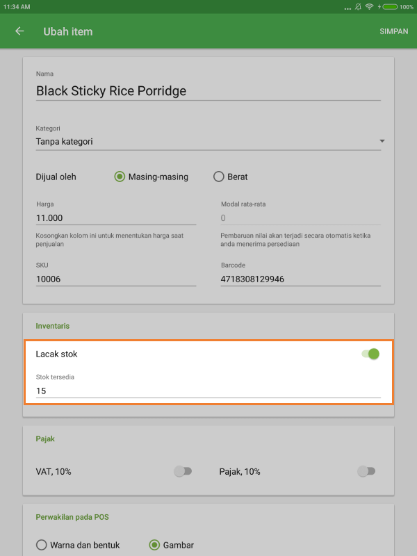 'Lacak stok' di bagian persediaan stok