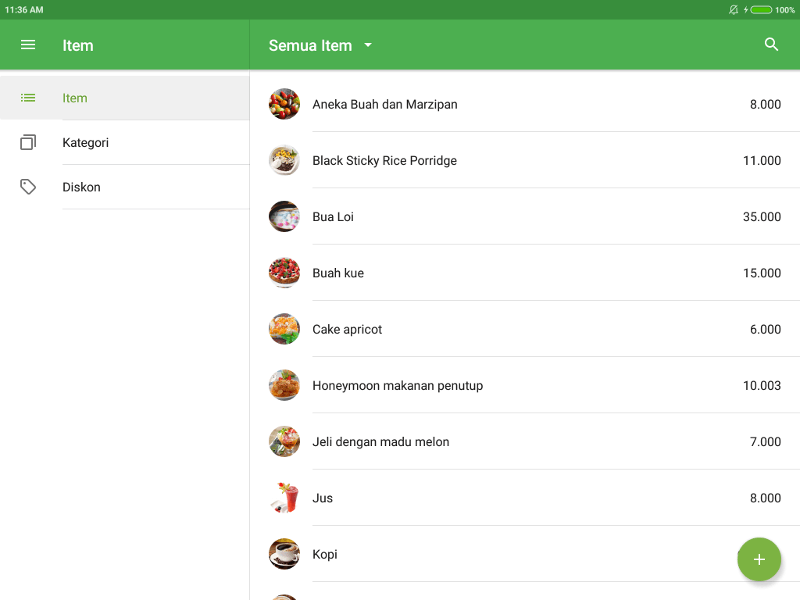 daftar item dalam mode offline
