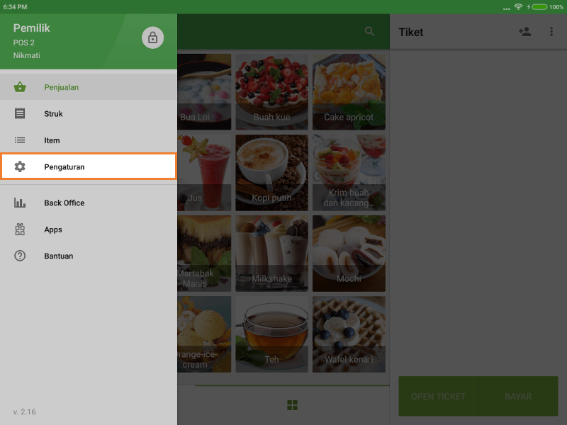 menu pengaturan Logout