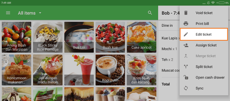'Ubah tiket' dibawah menu
