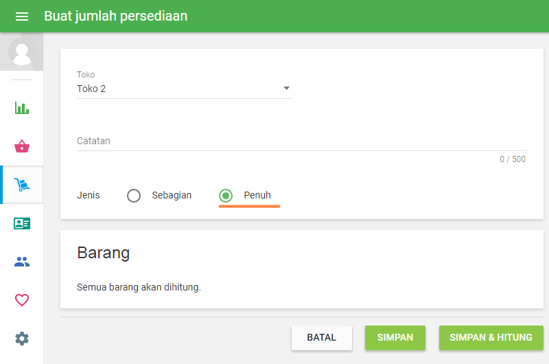 diaktifkan dengan pilihan 'lacak stok'