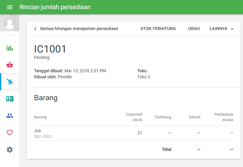 atau 'Simpan & hitung' untuk membuat dokumen dan mulai menghitung persediaan