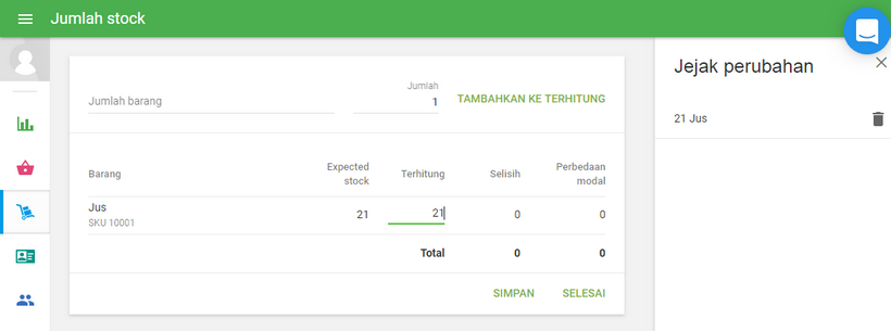 Dengan menekan tombol 'Hitung stok', anda dapat memulai proses penghitungan