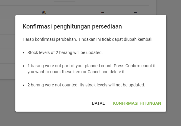 Tekan pada 'konfirmasi hitungan' untuk menyelesaikan penghitungan