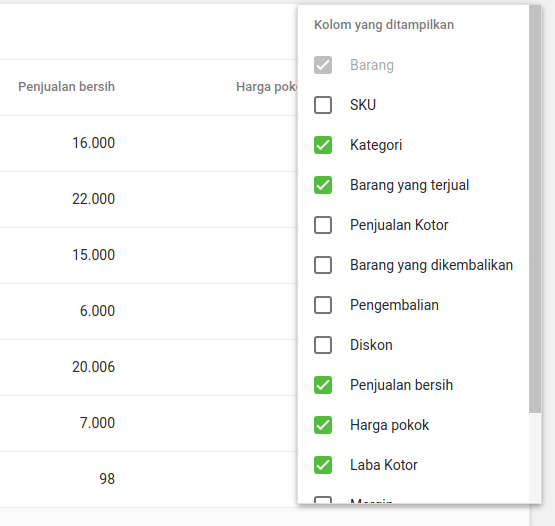menyesuaikan kolom yang ditampilkan