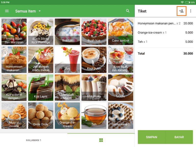 layar penjualan dan tiket dengan barang