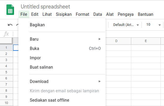 menu 'File' dan tombol 'Impor'