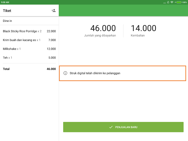 pesan 'Struk terkirim ke email pelanggan'