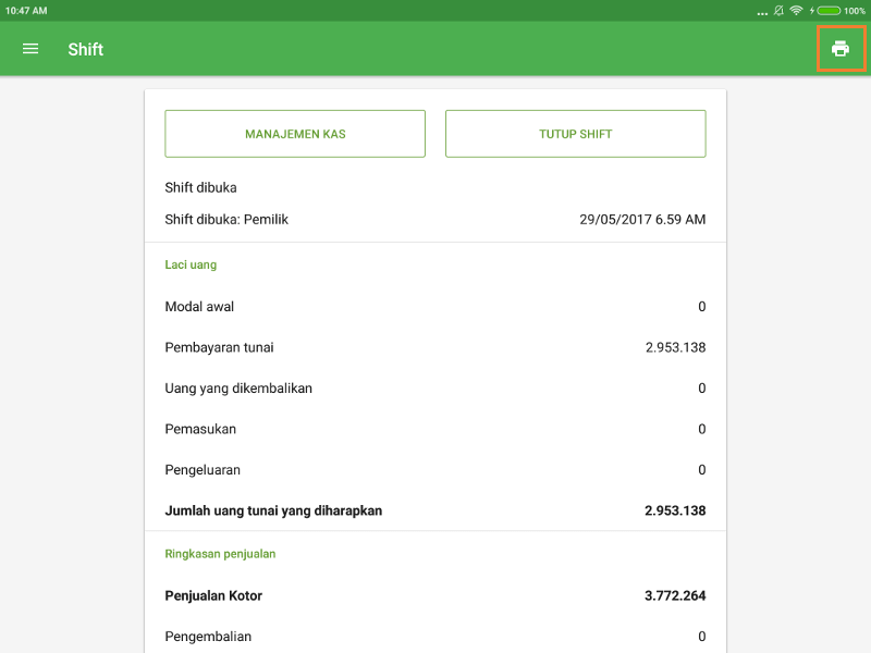 Laporan shift terkini