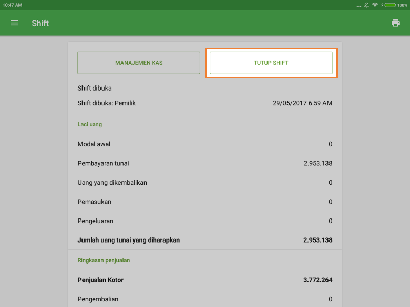 laporan tutup shift