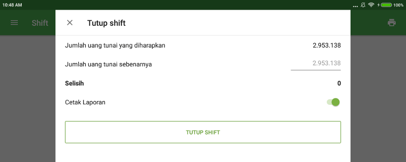 tombol ‘Tutup shift’