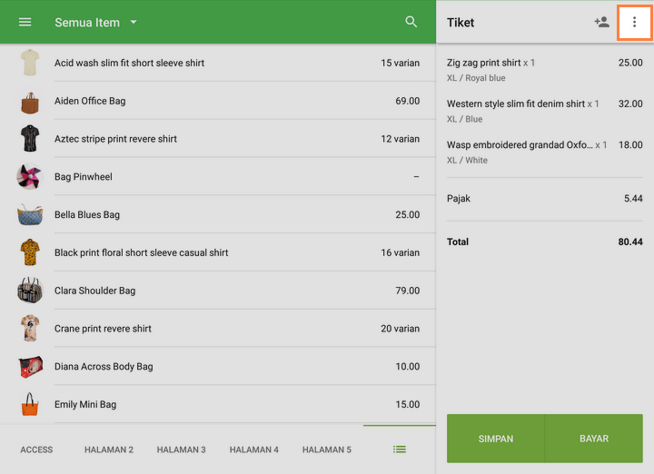 tekan tombol 'pisah tiket'