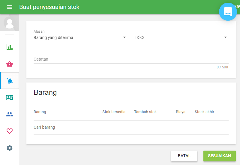 Lembar/borang 'buat penyesuaian' akan dibuka untuk perubahan