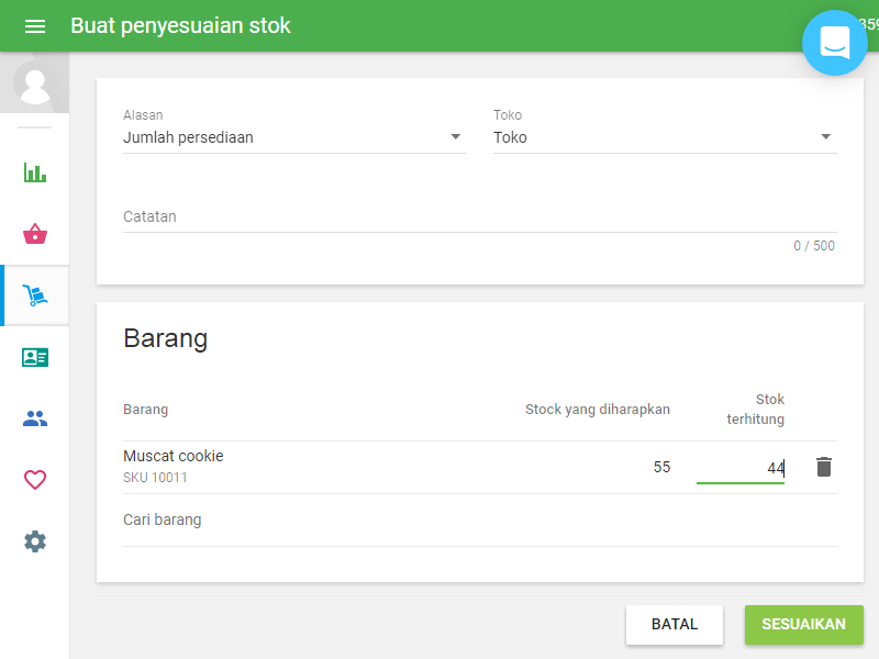 isilah bidang 'Stok yang telah dihitung' untuk setiap item