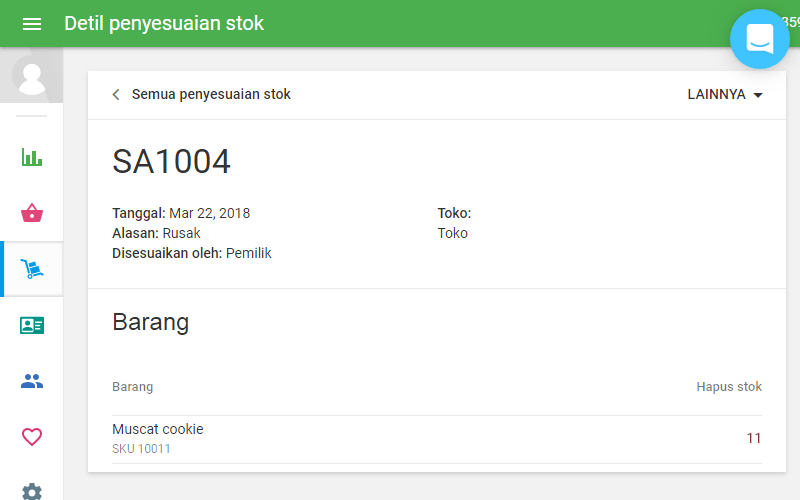 Anda akan melihat rincian dari barang yang sudah di sesuaikan
