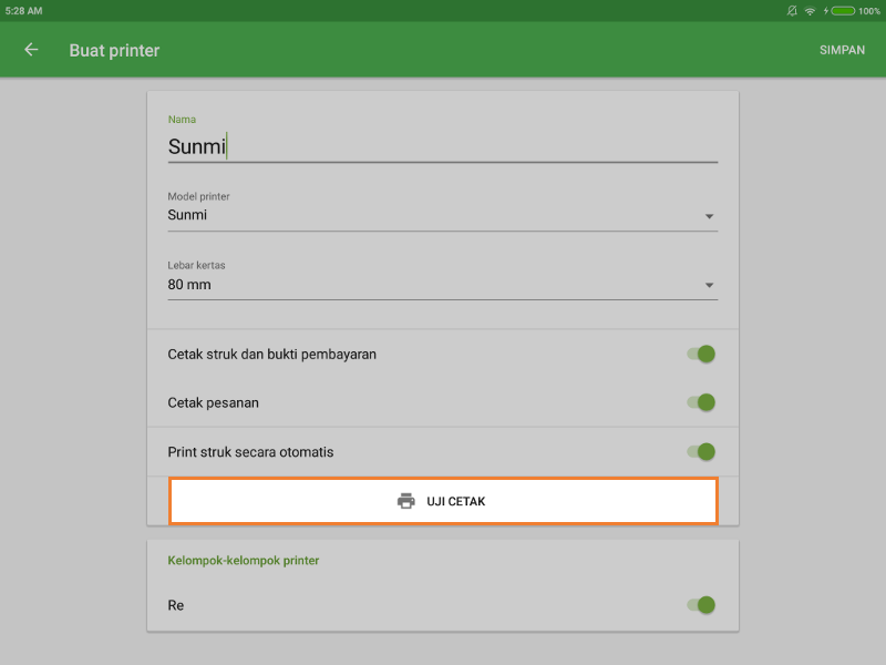 tombol 'Uji Cetak'