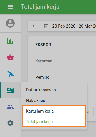 'Catatan Waktu' dan 'Total jam kerja'