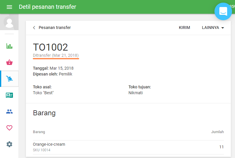 Anda akan melihat pesanan transfer yang sudah selesai