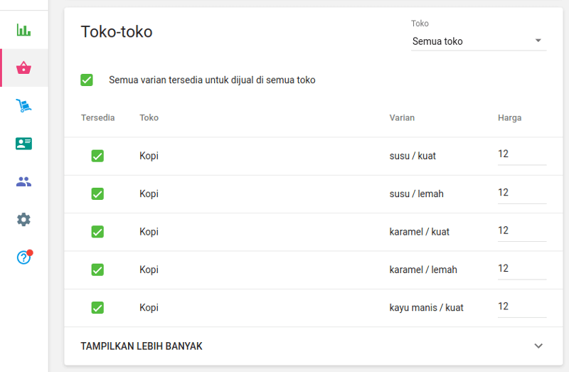 Varian di bagian Toko