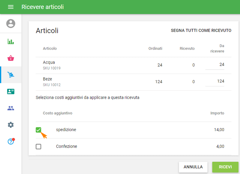 possibile selezionare quali costi
