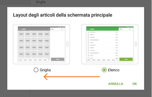 Scegli l'opzione elenco e salva le modifiche