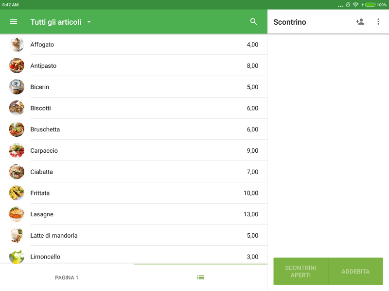 elenco di articoli nella schermata di vendita casa in POS