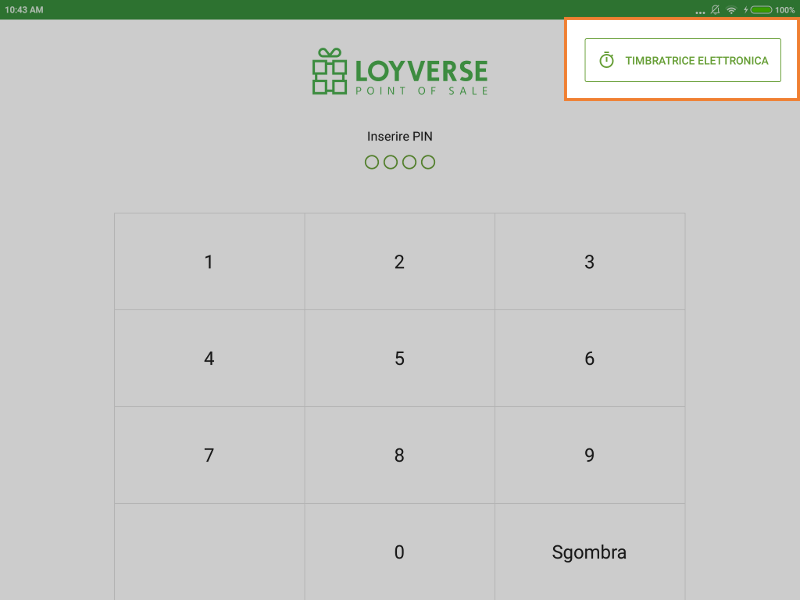 pulsante ‘Timbratrice elettronica’ nella schermata di accesso