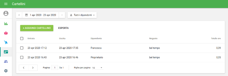 sezione ‘Cartellini’