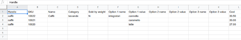 Gli articoli con varianti esportano file
