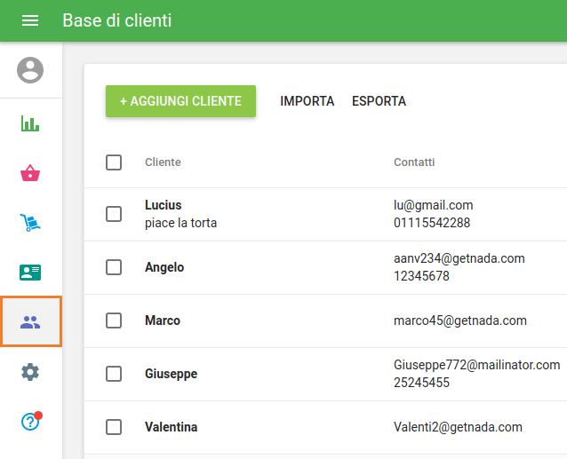 'Base di clienti' nel back office