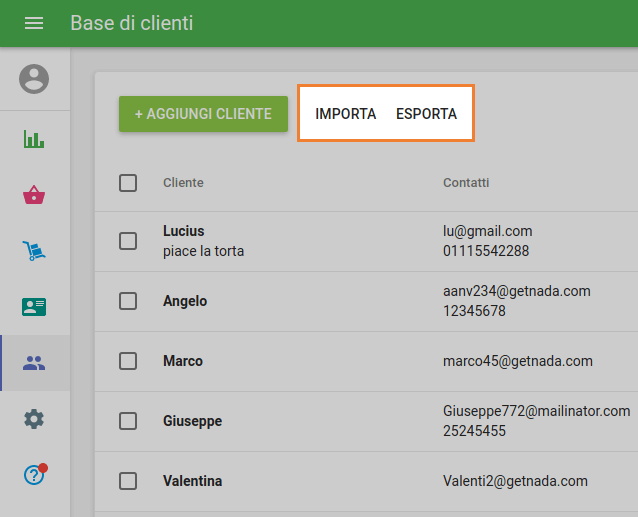 pulsanti ‘Importa’ e ‘Esporta’