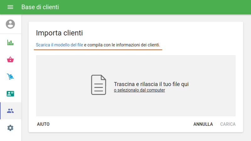 Importa i clienti con ‘Scarica il modello del file’ link