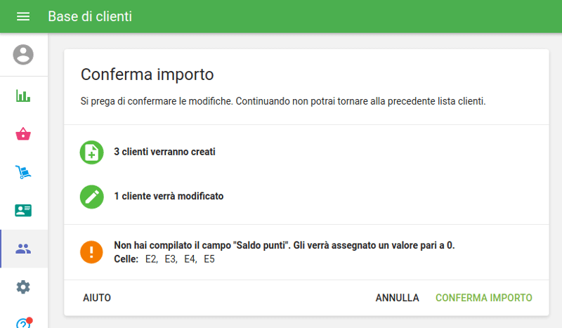 finestra di importazione di conferma