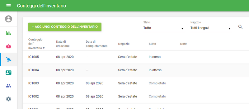 In attesa, In corso e Completato