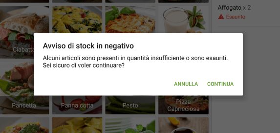 Avviso di inventario negativo