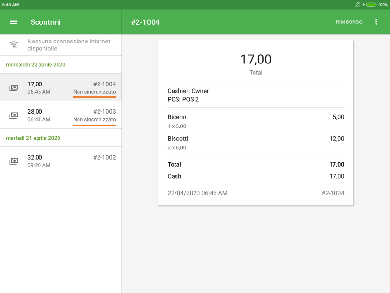 ricevute non sincronizzate