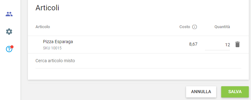 articoli all'ordine seguendo