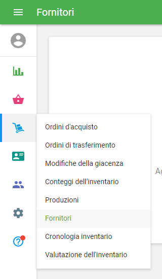 sezione 'Fornitori' nel menu 'Gestione dell'inventario'