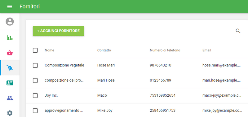 un elenco di fornitori
