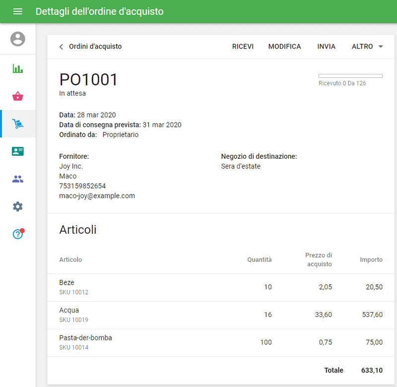 ordine di acquisto è stato creato