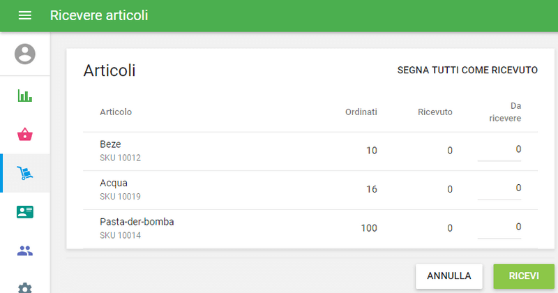 seleziona il pulsante 'Ricevi'