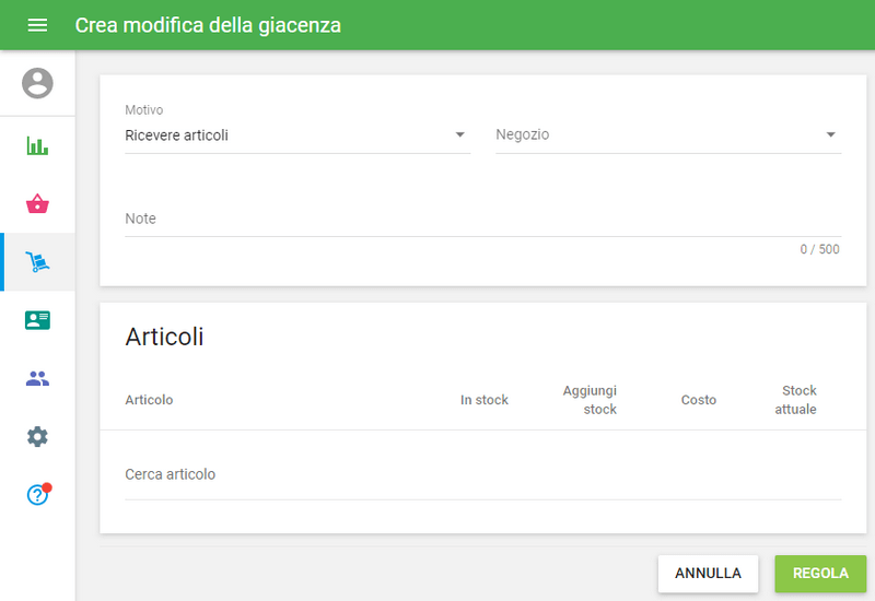 Crea modifica della giacenza